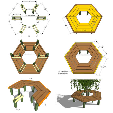 Tree Square Base Design 11 DIY Tree Bench Plans - FREE Hexagonal and Square Designs