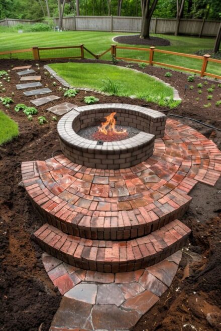 Building a Brick Fire Pit on a Slope with Stairway Access: 8 IDeas