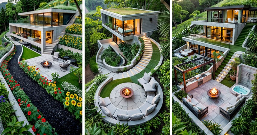 Modern Concrete House - 19 Steep Slope Ideas