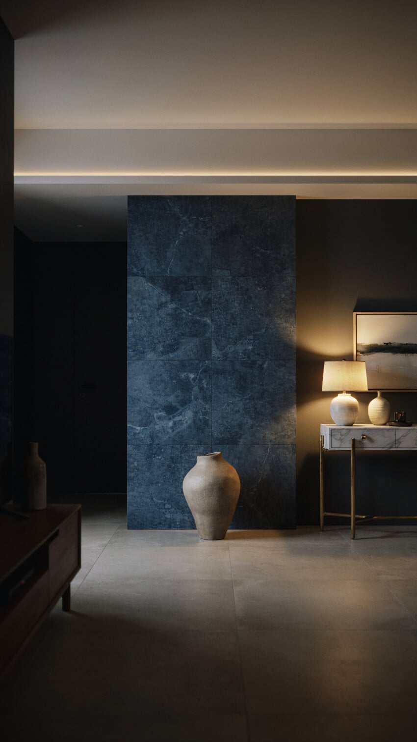 Large-Format Basalt Tile Accent Wall