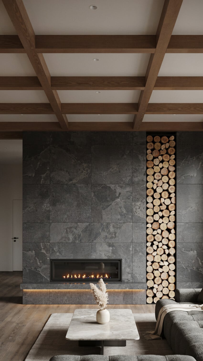 Fireplace Wall Design with Honed Charcoal Slate