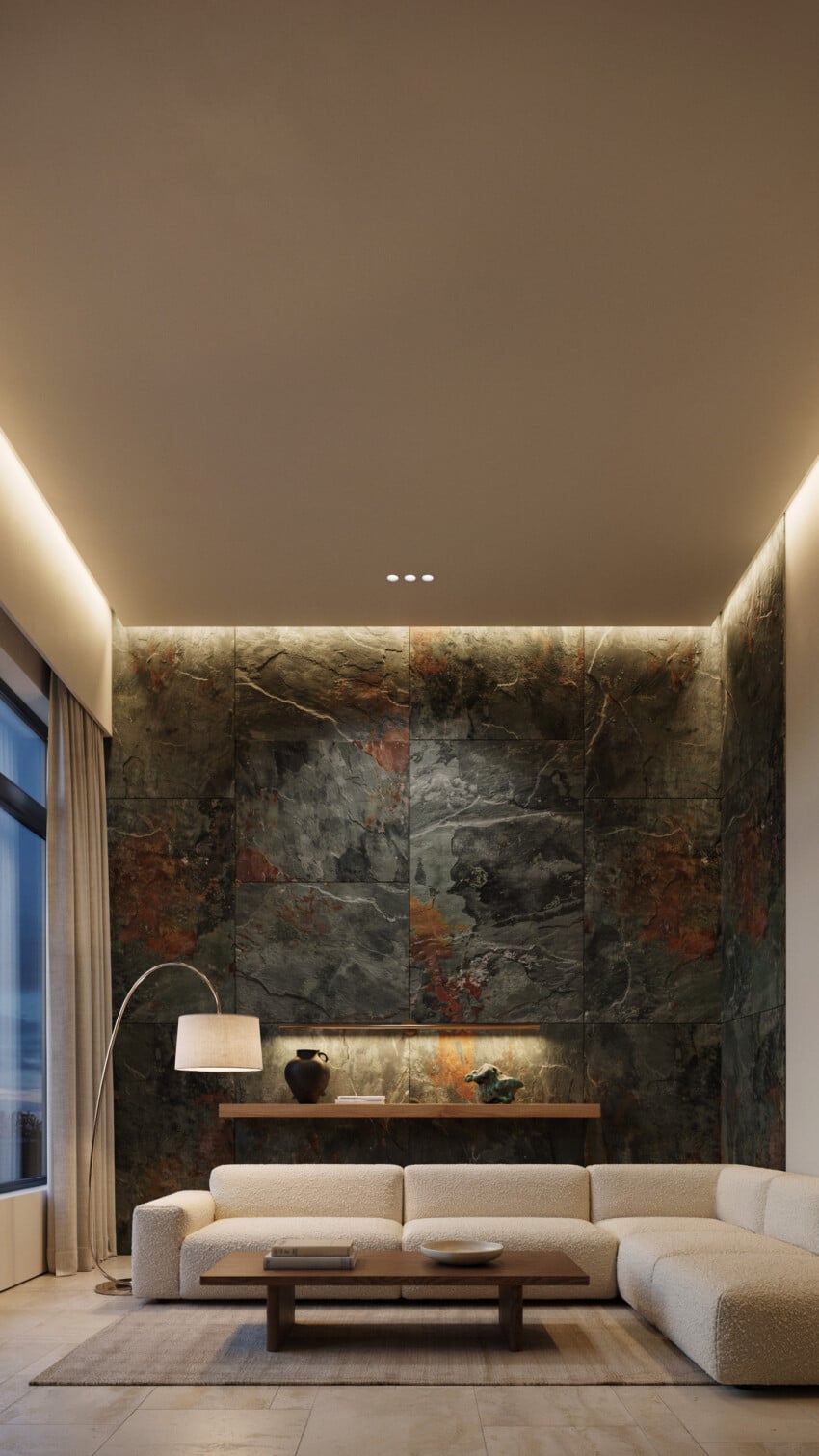 Large-Format Slate Tile Accent Wall