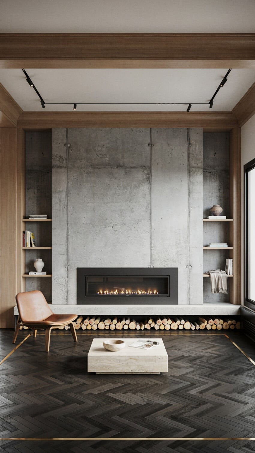 Fireplace Wall Design with Quartz Engineered Slab