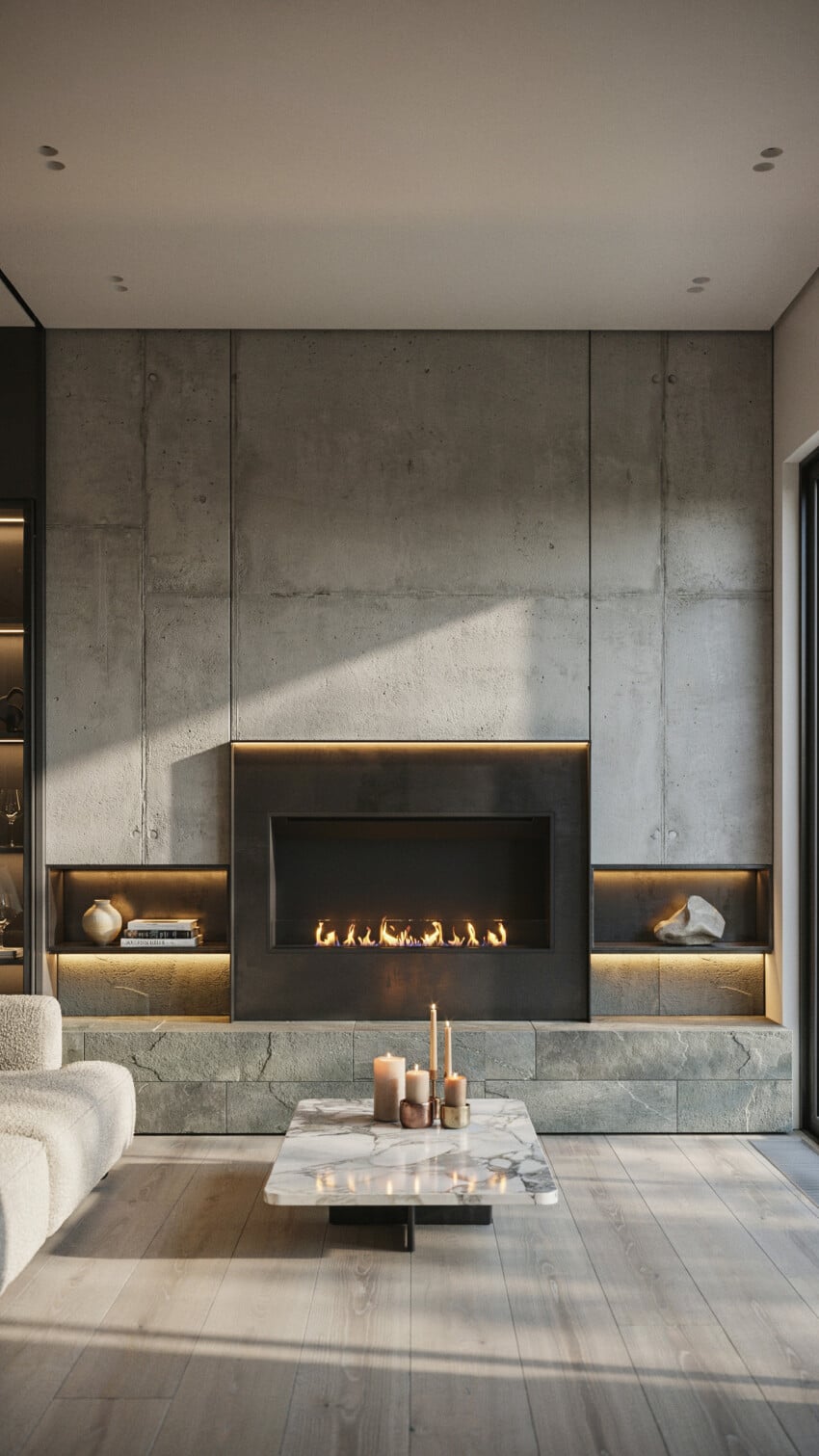 Fireplace Wall Design with Gray-Green Slate Tile