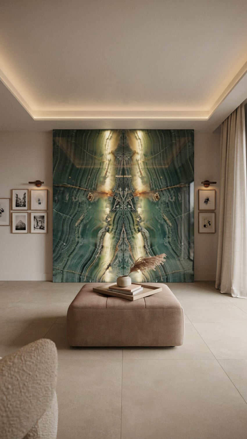 Book-Matched Green Onyx Slab Accent Wall