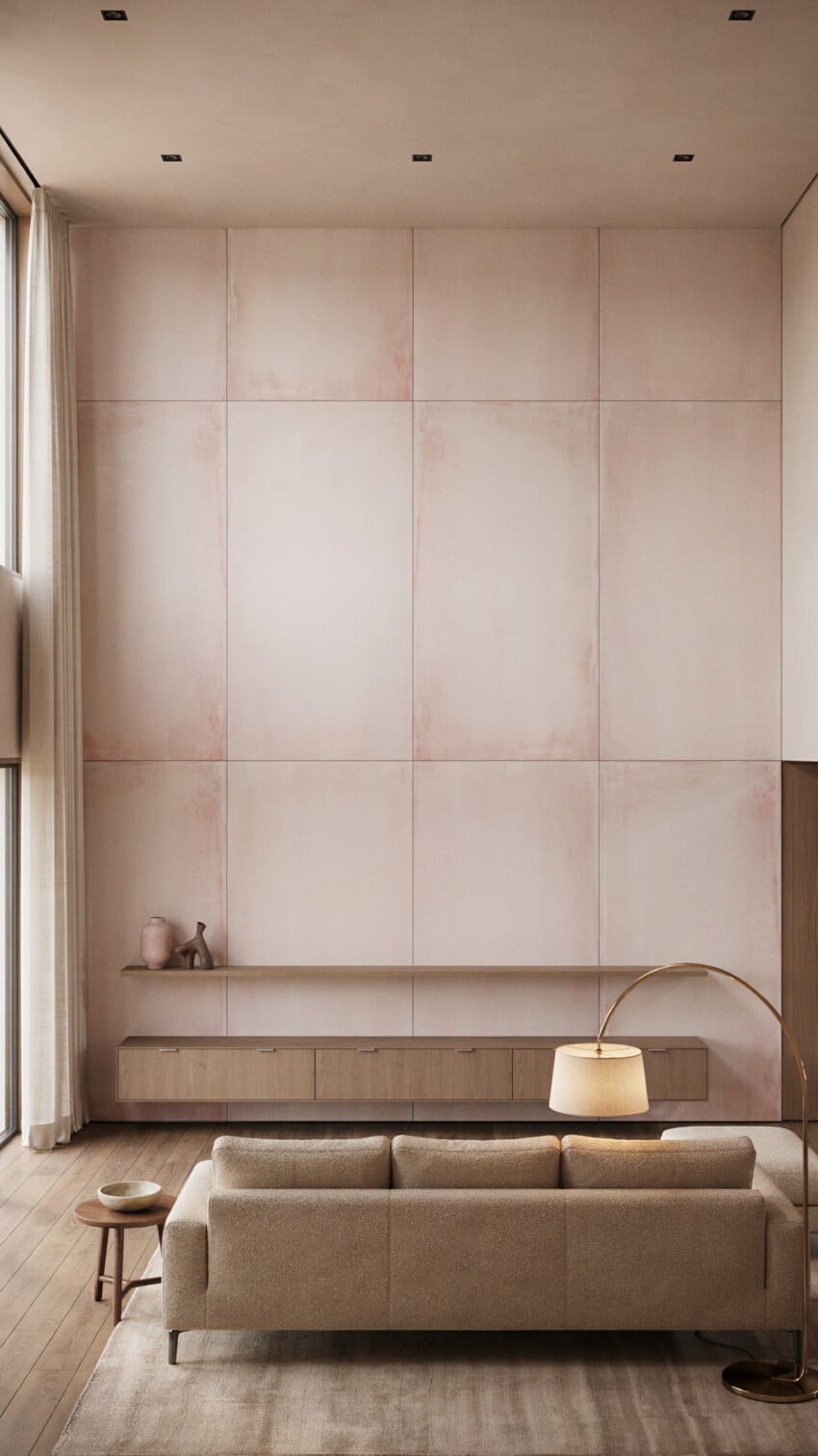 Light pink and Light Red Tile Accent Wall