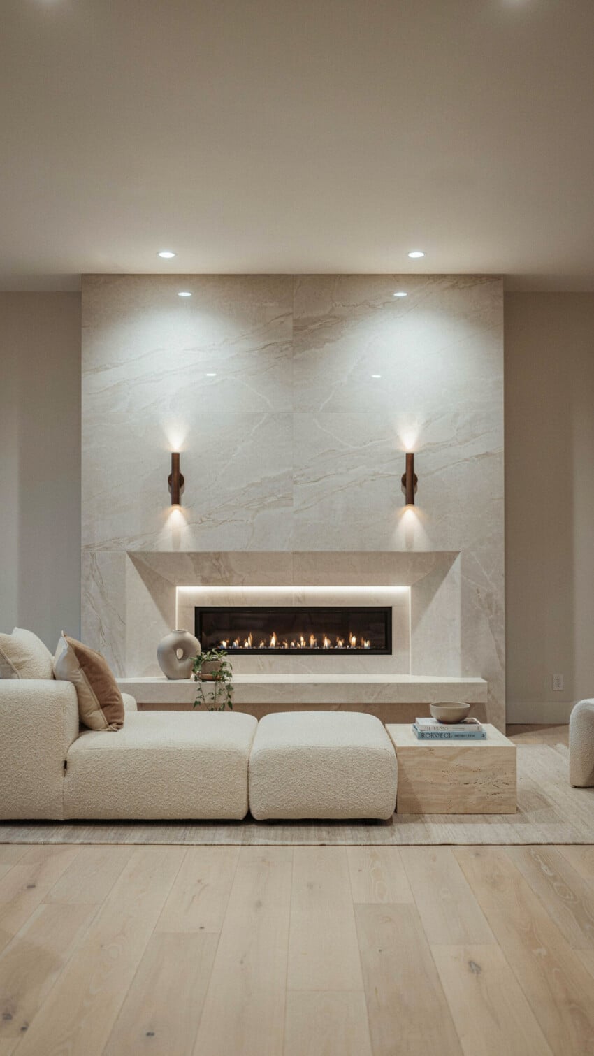 Fireplace Wall Design with Quartz Engineered Slab