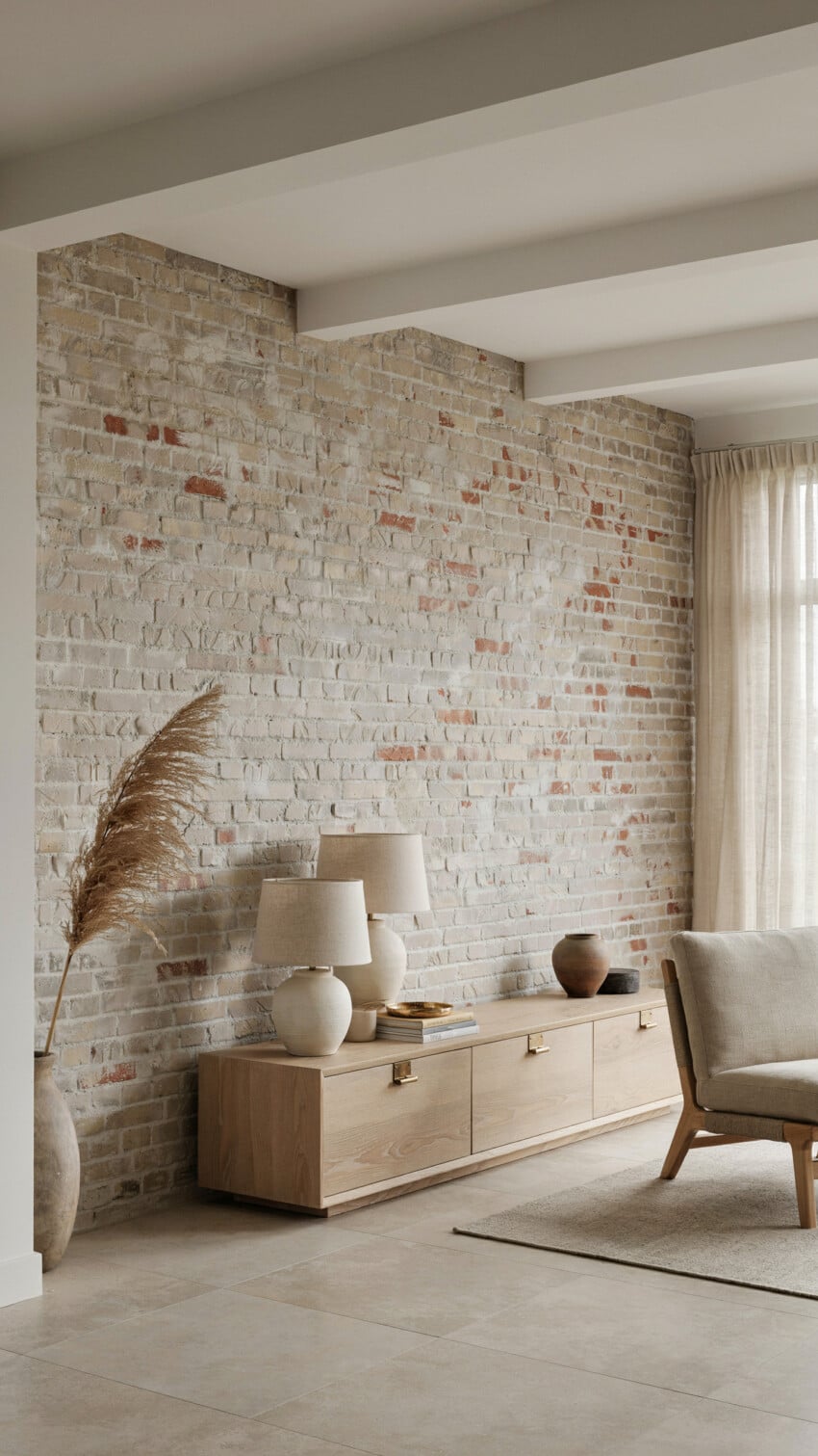 Whitewashed Brick Accent Wall