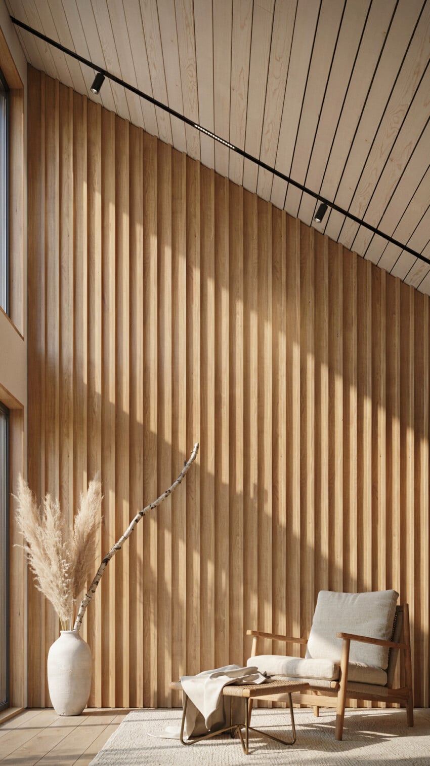 Fluted White Oak Paneling Accent Wall