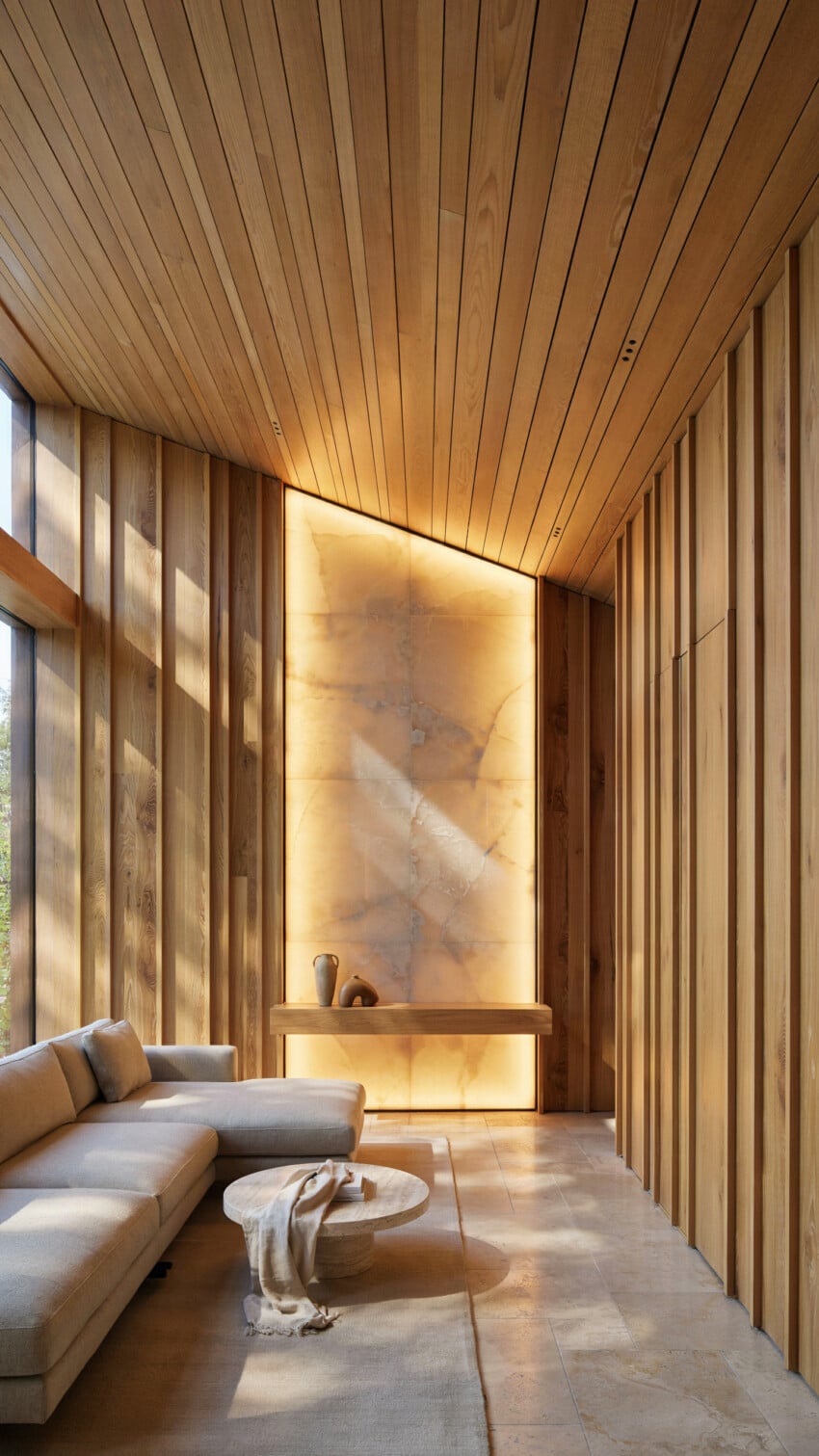 Accent Wall with Wainscoting and Onyx Slab