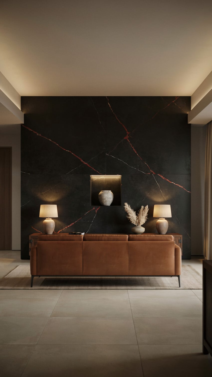 Painted Black Accent Wall with Red Veins