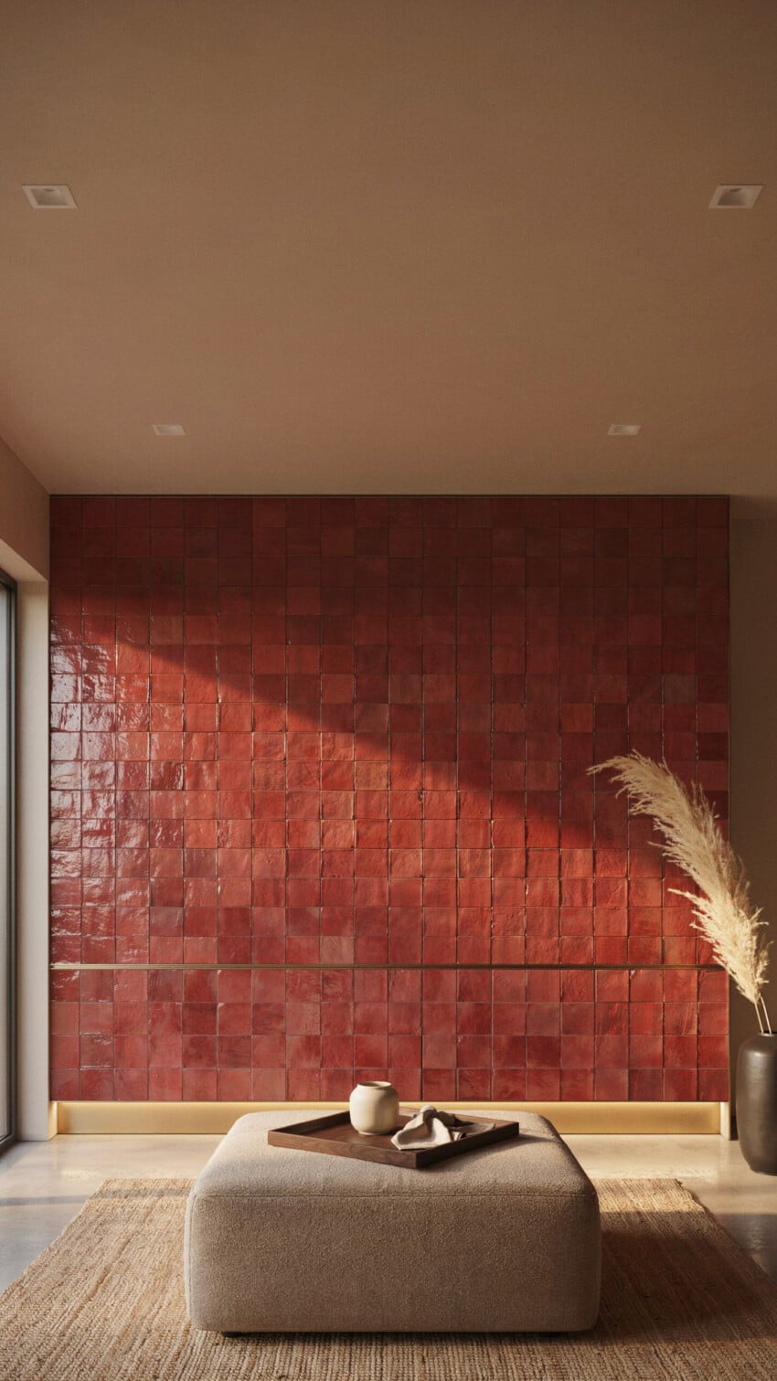 Red Zellige Tile Accent Wall