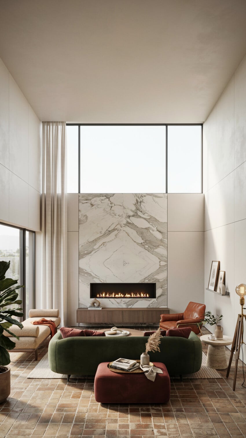 Small Living Room With Marble Fireplace Wall