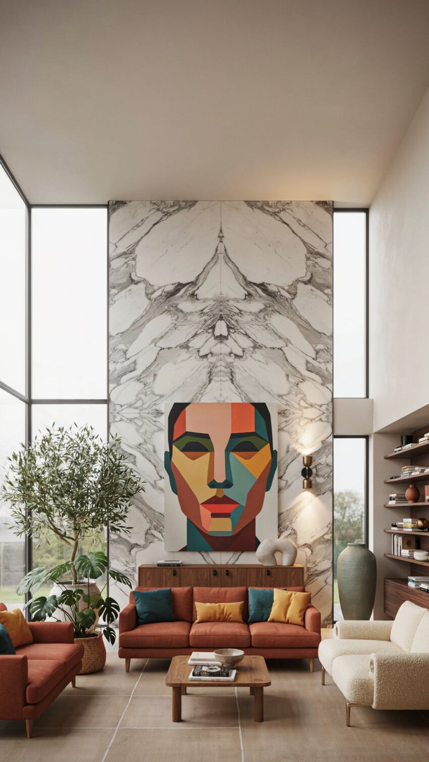 Cubist Abstract Portrait On Marble Wall