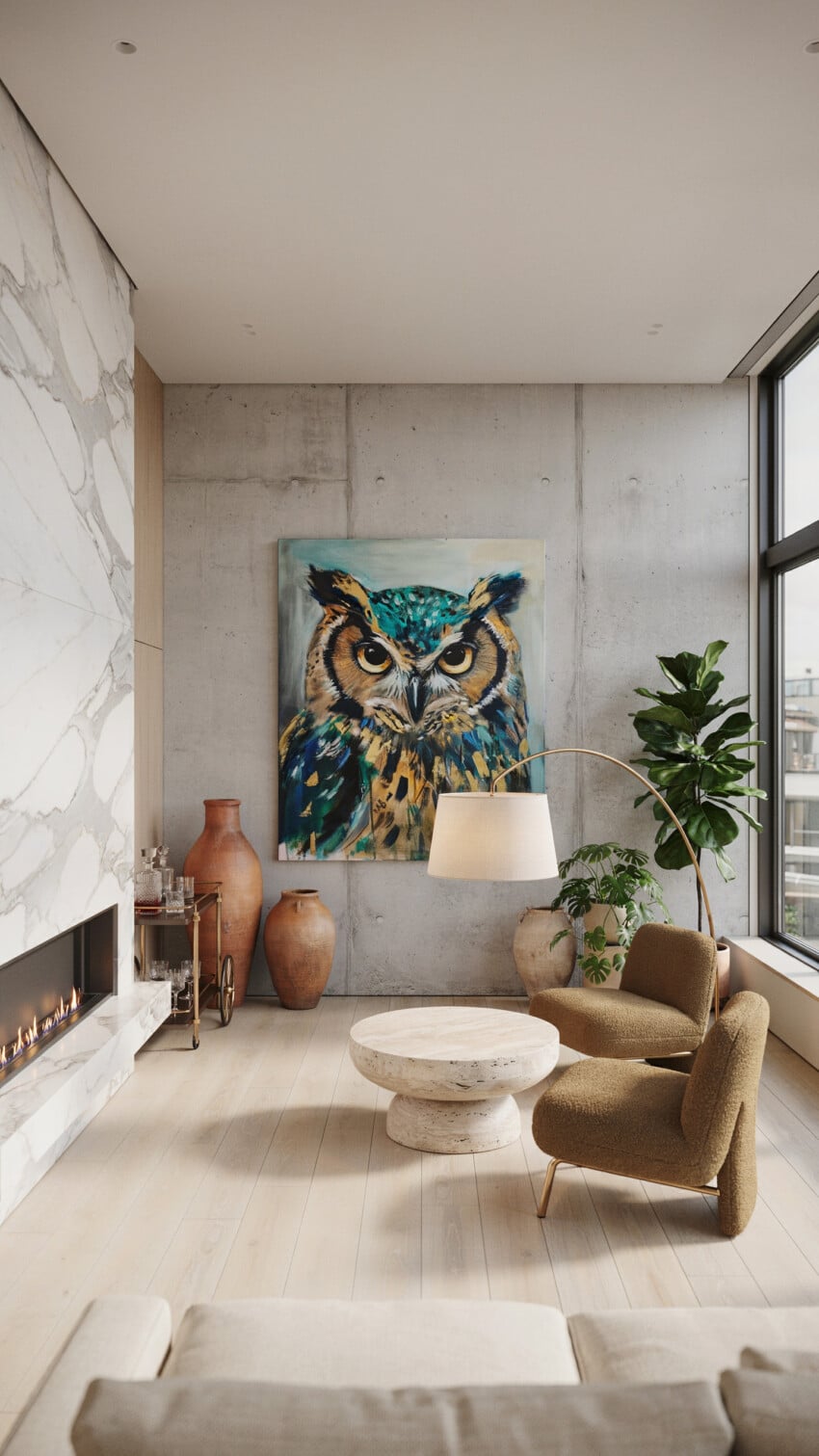 Abstract Great Horned Owl Portrait Painting