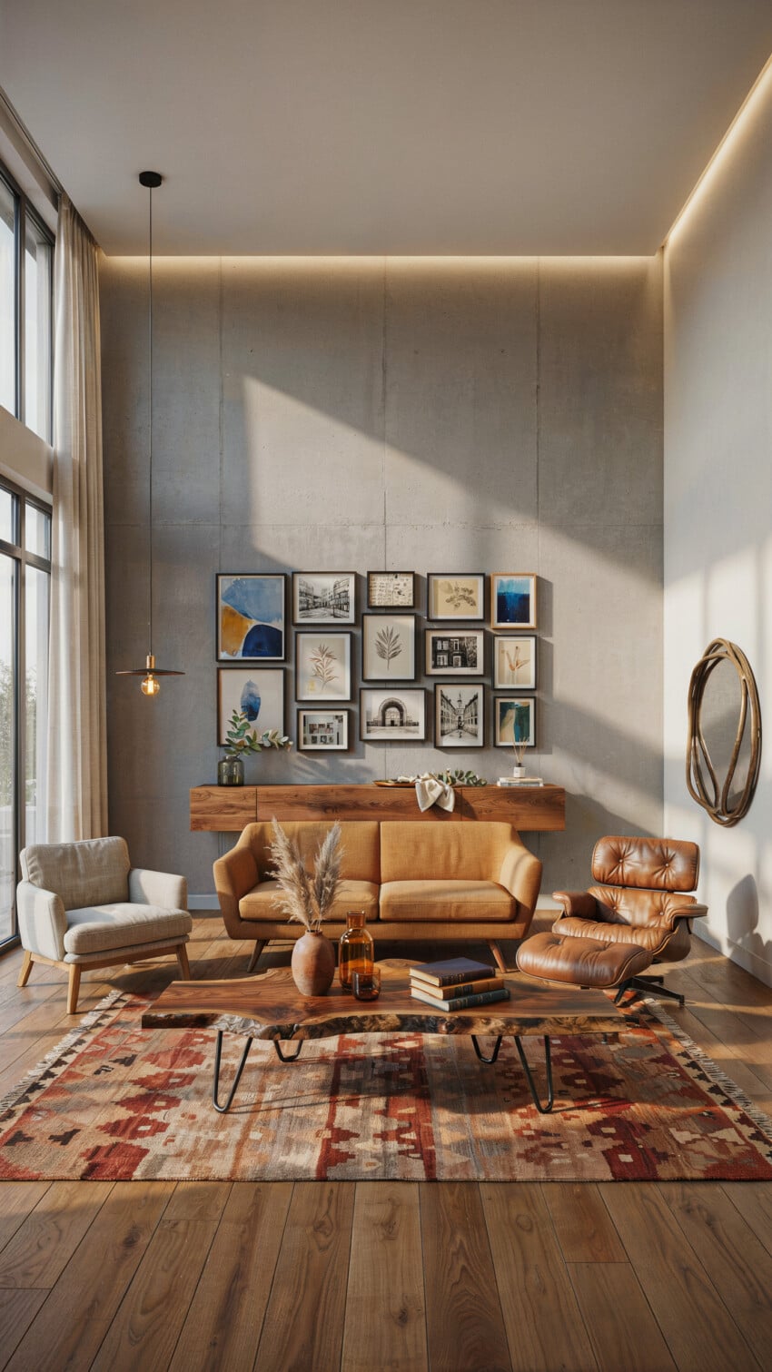 Small Living Room with Concrete Gallery Wall