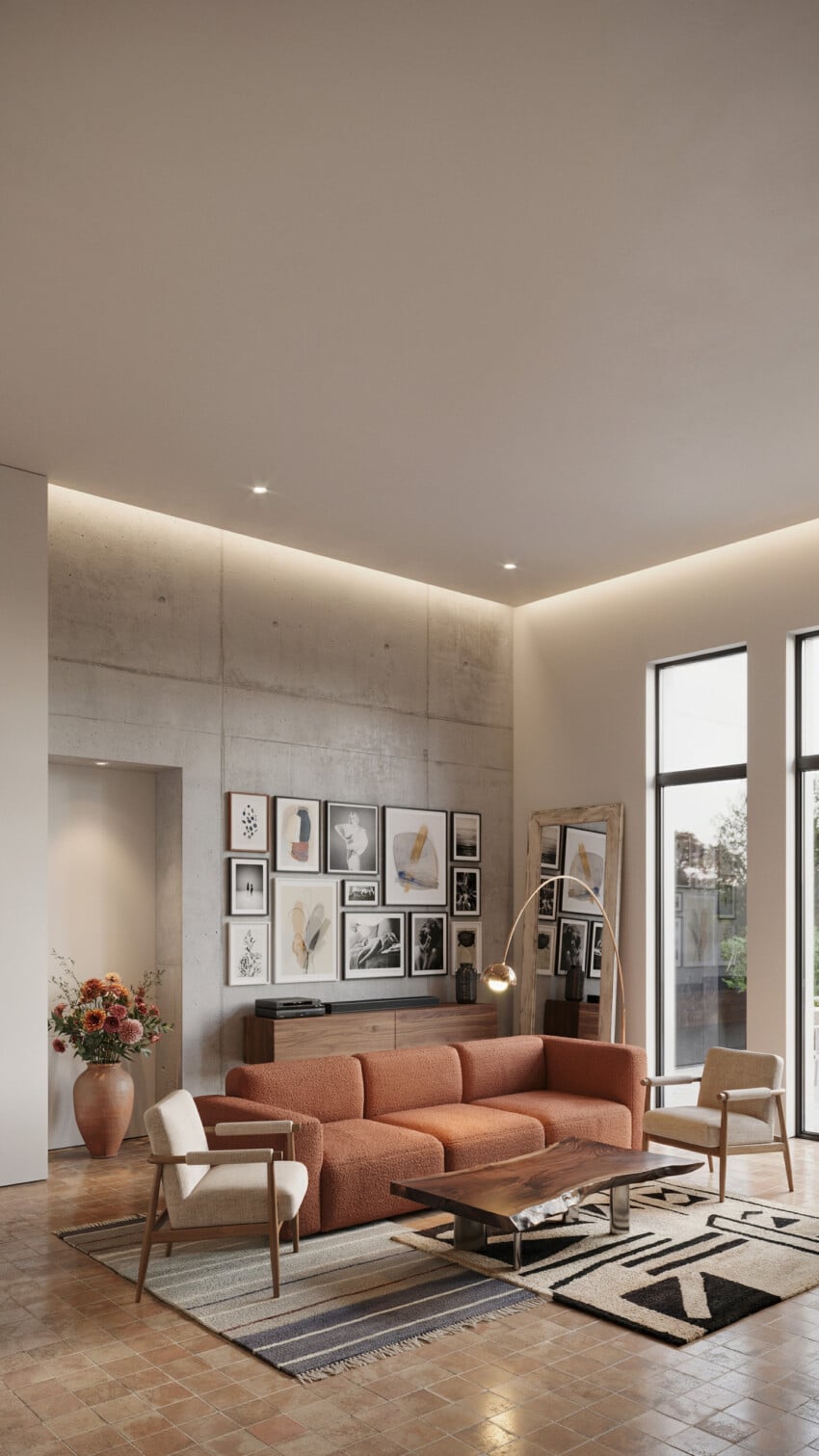 Small Living Room with Concrete Gallery Wall