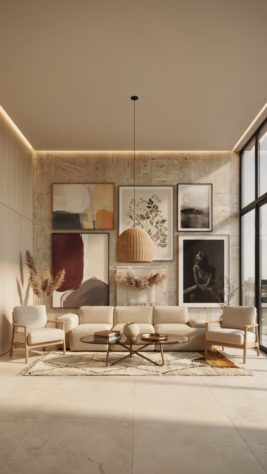 Small Living Room Travertine Gallery Wall