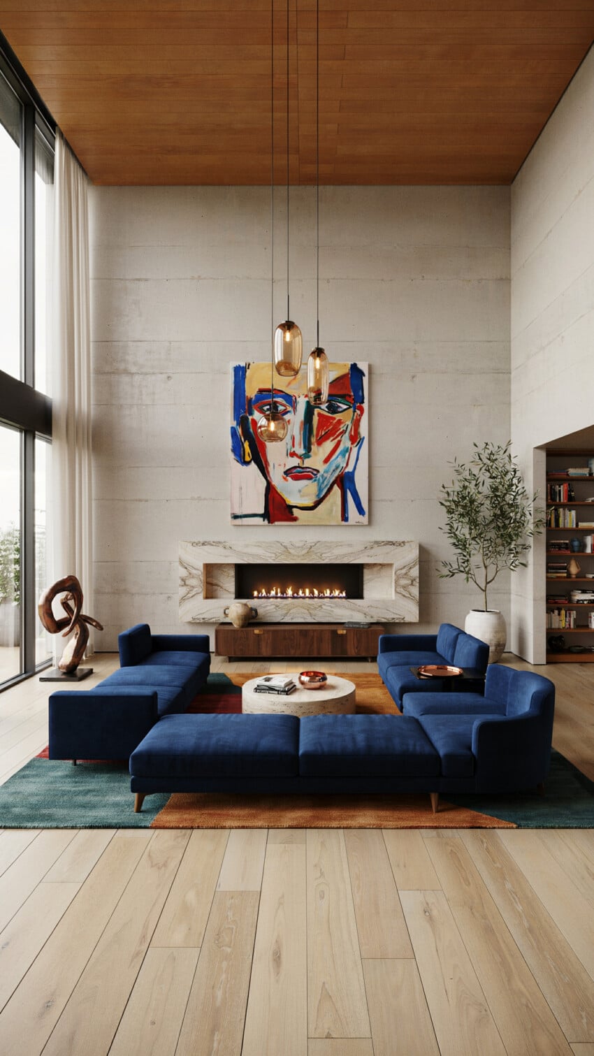 Bold Abstract Portrait Above Fireplace