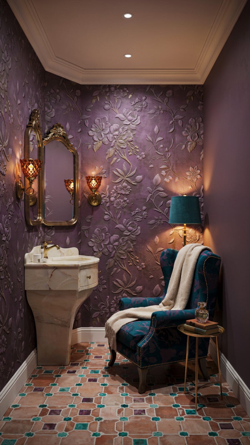 Plum Floral Wallpaper Defines This Jewel Box