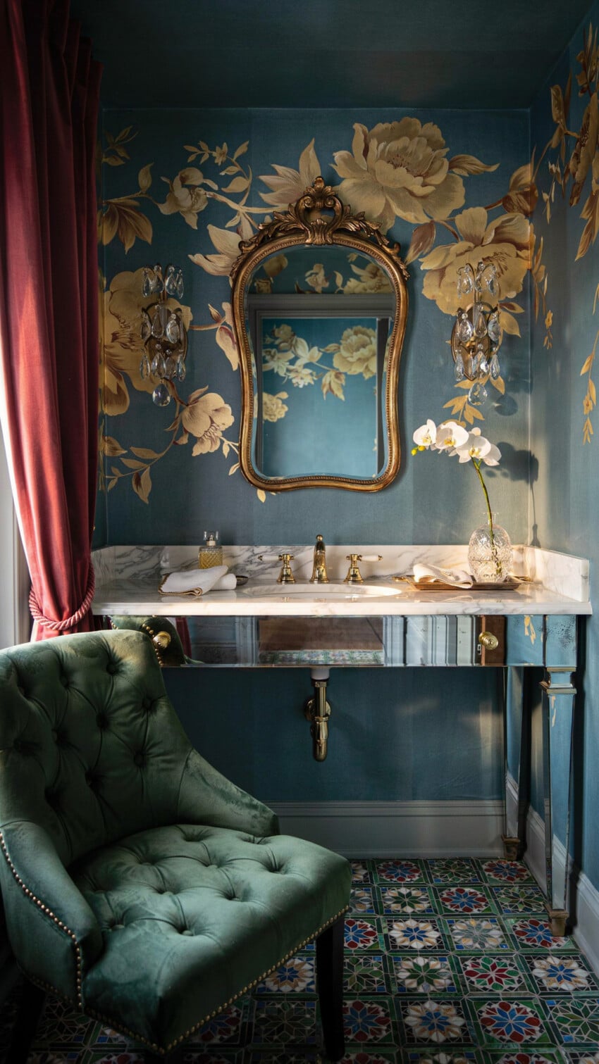 Gilded Baroque Mirror Over Marble Vanity