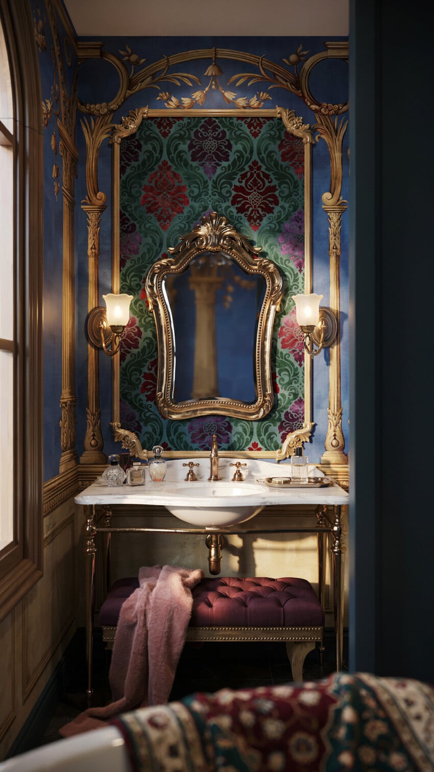 Gilded Damask Walls Frame This Jewel Box