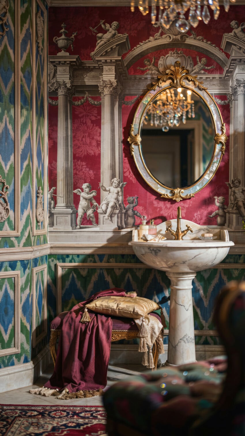 Ruby Red Damask Jewel Box Powder Room