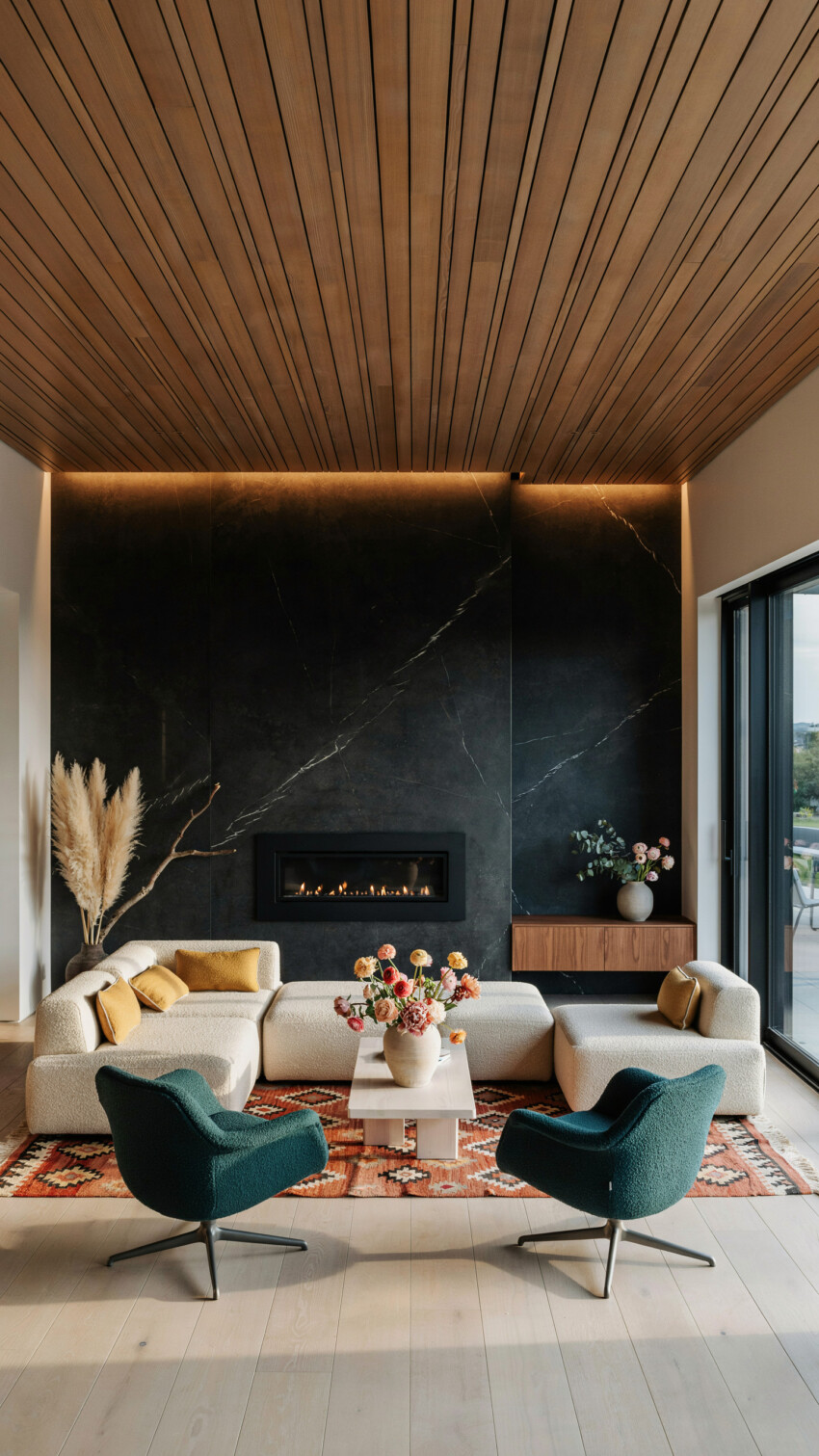 Small Living Room Black Marble Wall