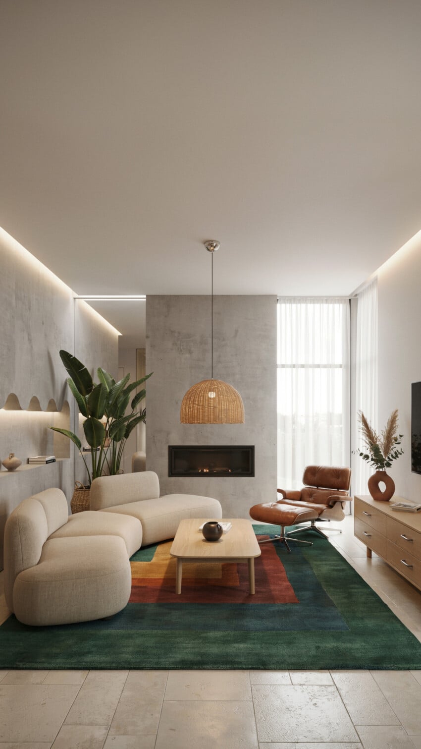 Small Living Room with Concrete Feature Wall