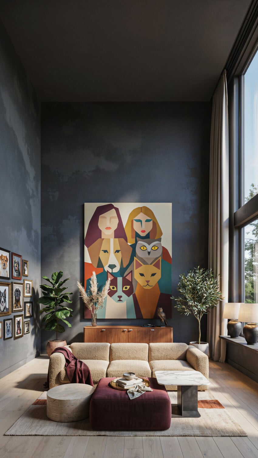 Abstract Family and Pets Portrait