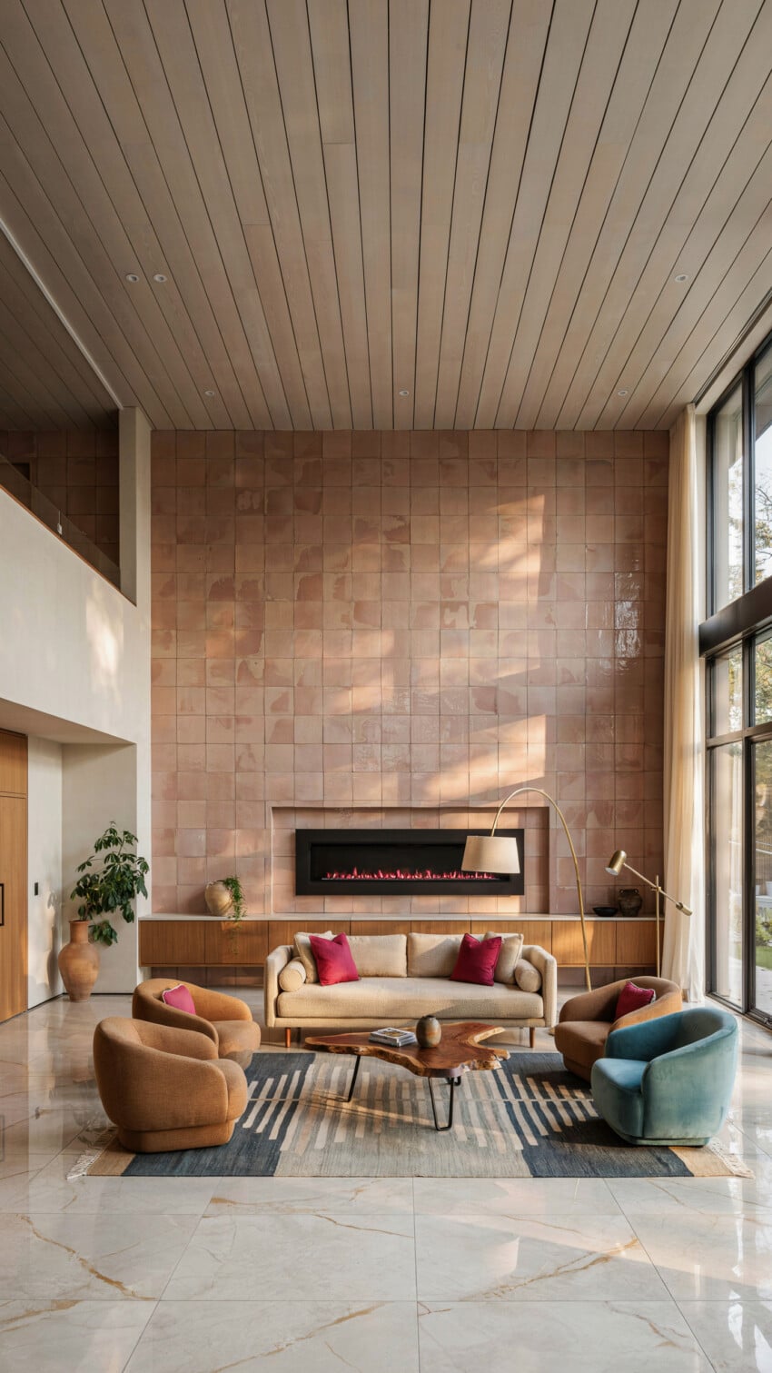 Small Living Room with Zellige Tile Wall