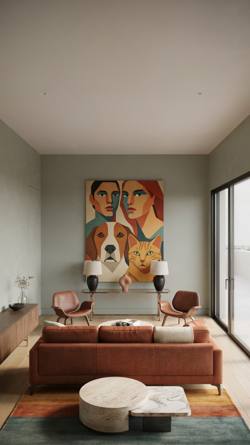 Abstract Family Portrait With Pets