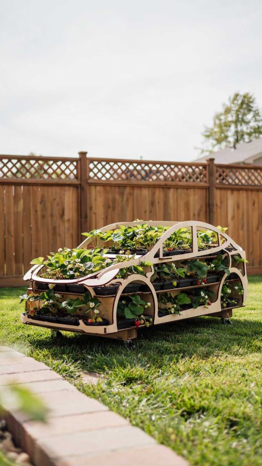 DIY Tesla Shaped Strawberry Wood Planter for Mommy