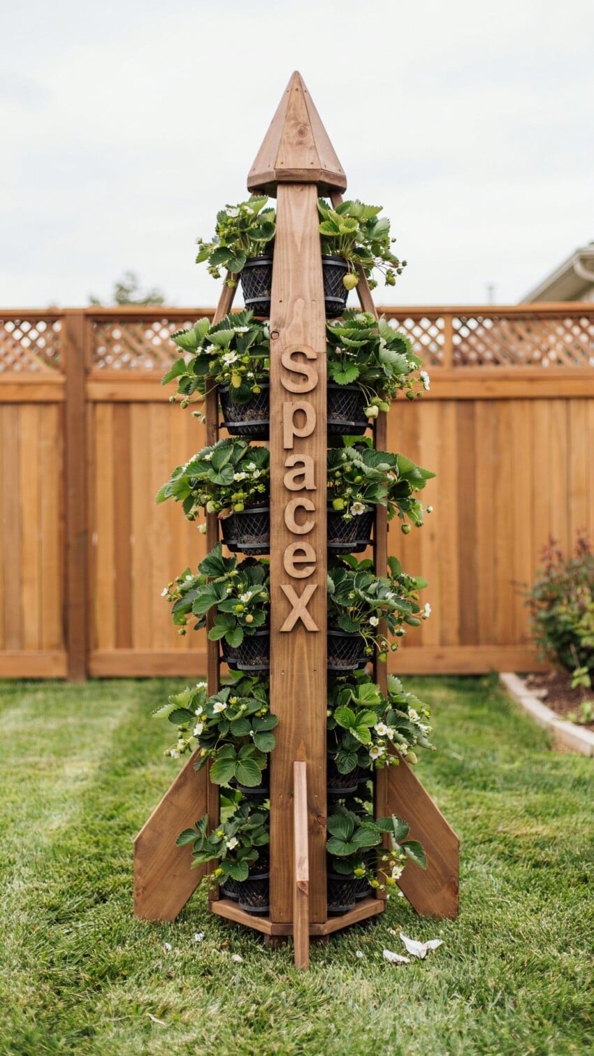DIY SpaceX Rocket Strawberry Wood Planter for Kids