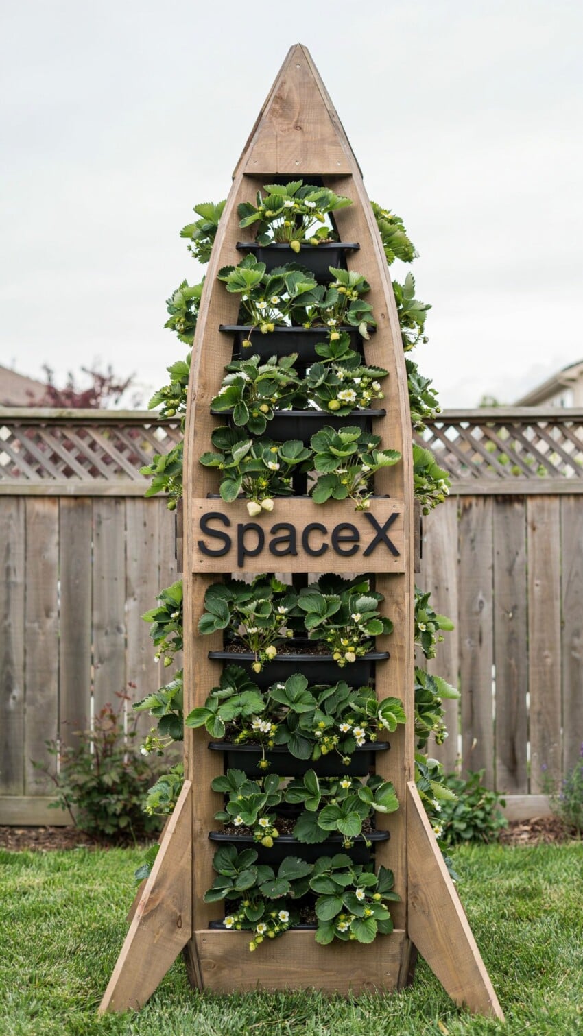 DIY SpaceX Rocket Tiered Strawberry Wood Planter for Kids