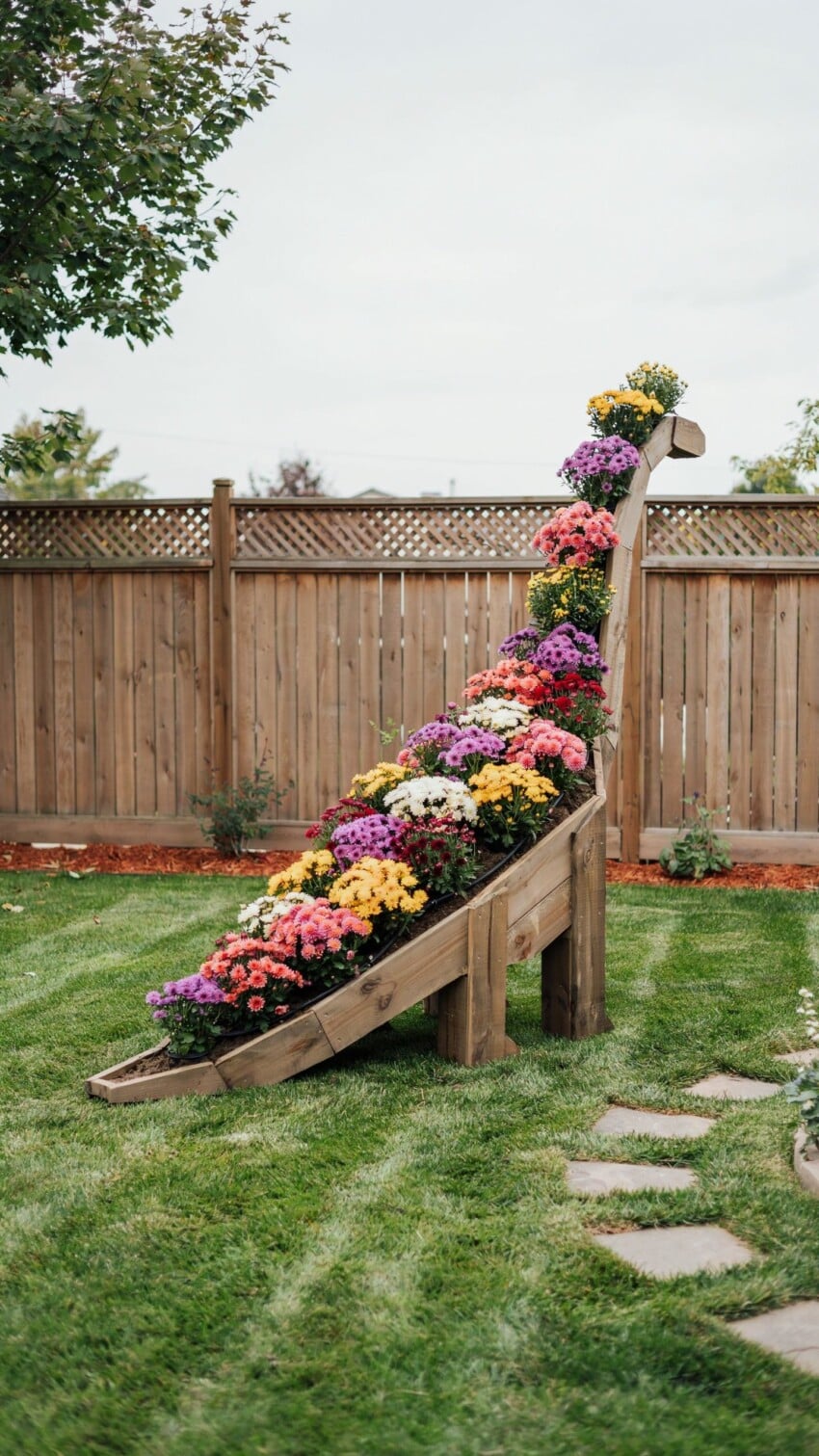 DIY Long-Neck Diplodocus Wood Planter Overflowing with Mums for Kids