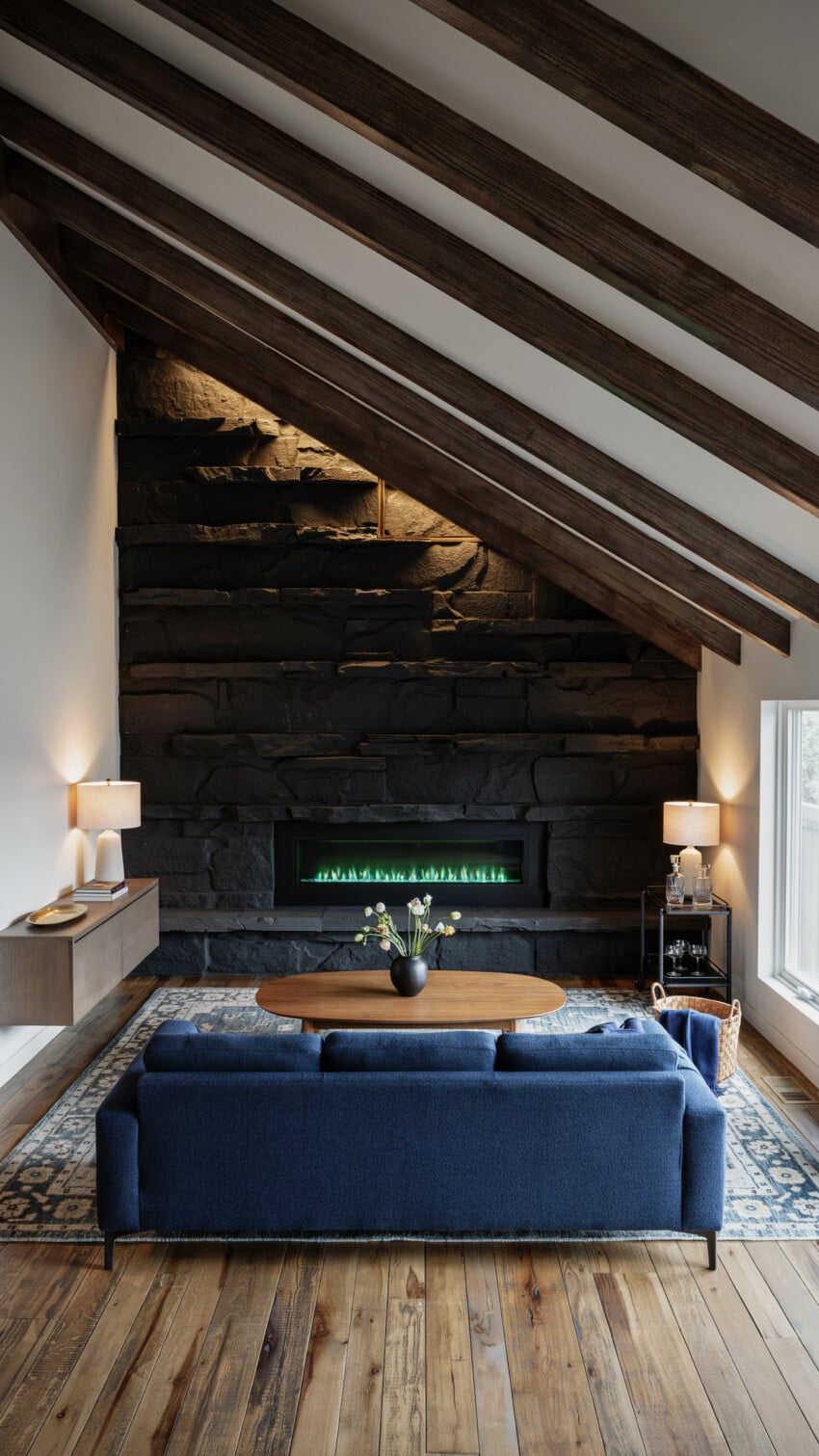 Small Living Room With Dark Stone Wall