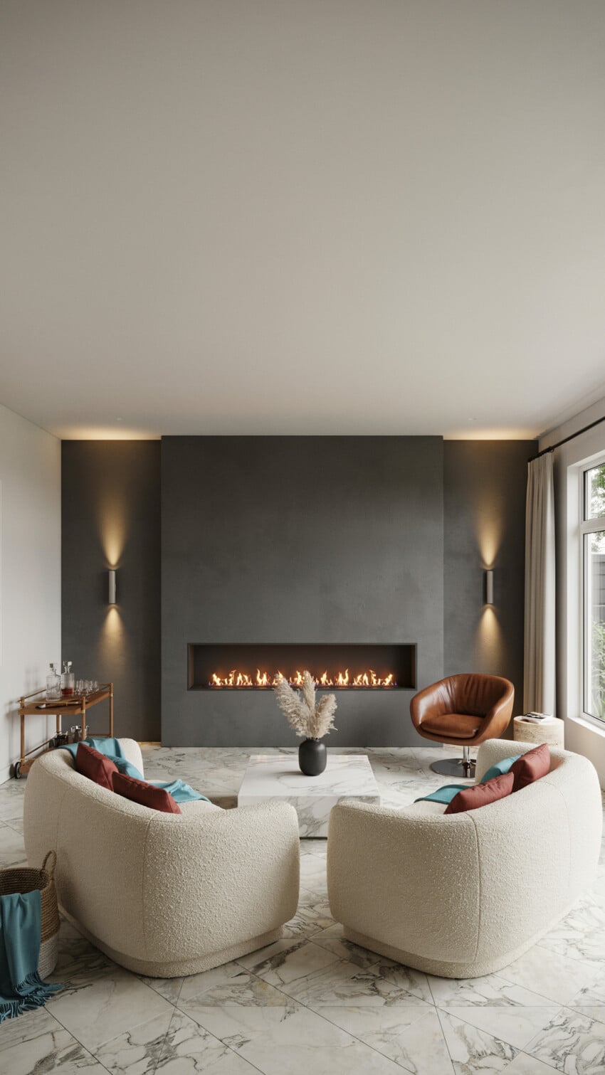 Small Living Room With Linear Fireplace Feature Wall
