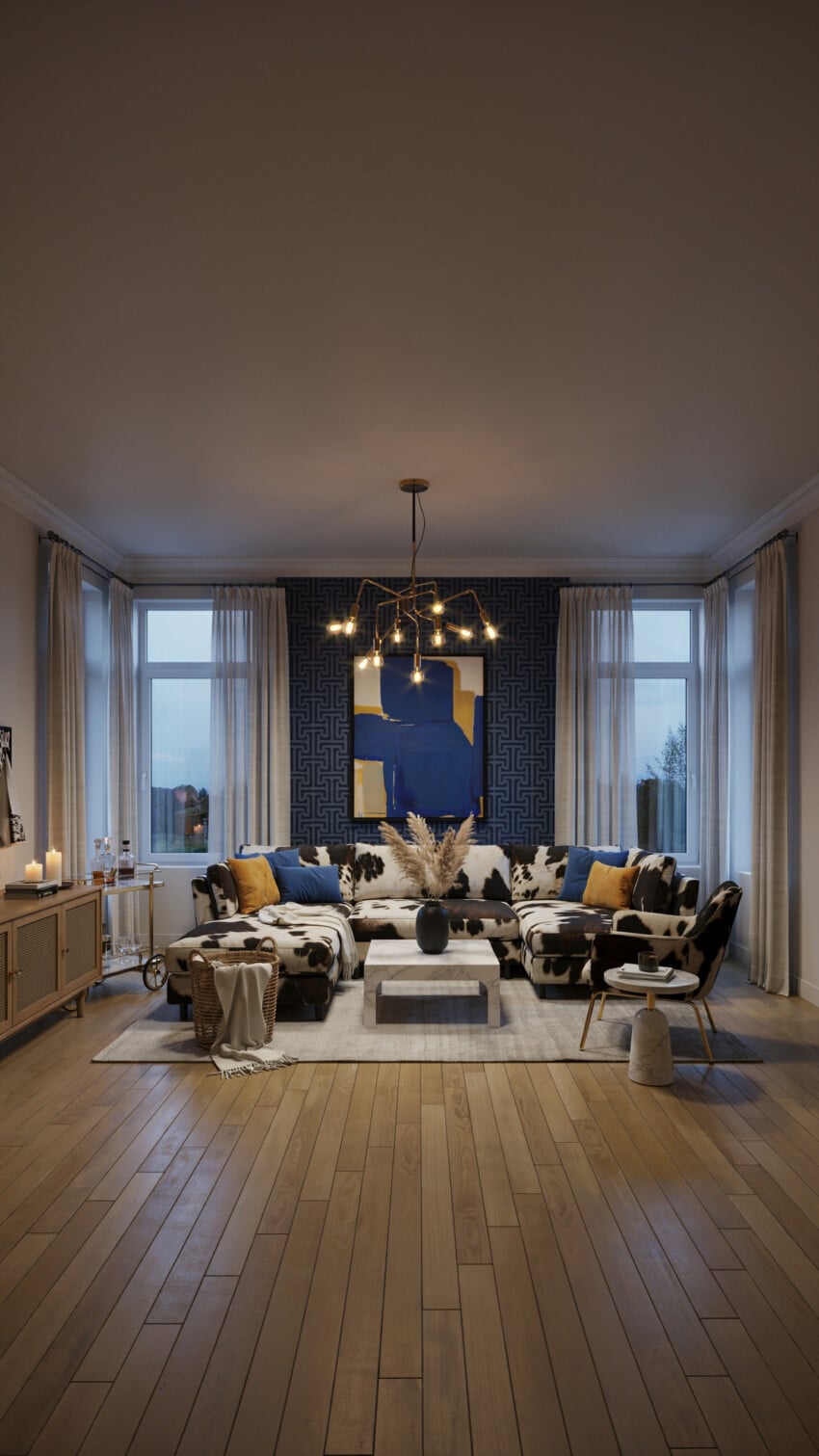 Small Living Room With Navy Accent Wall