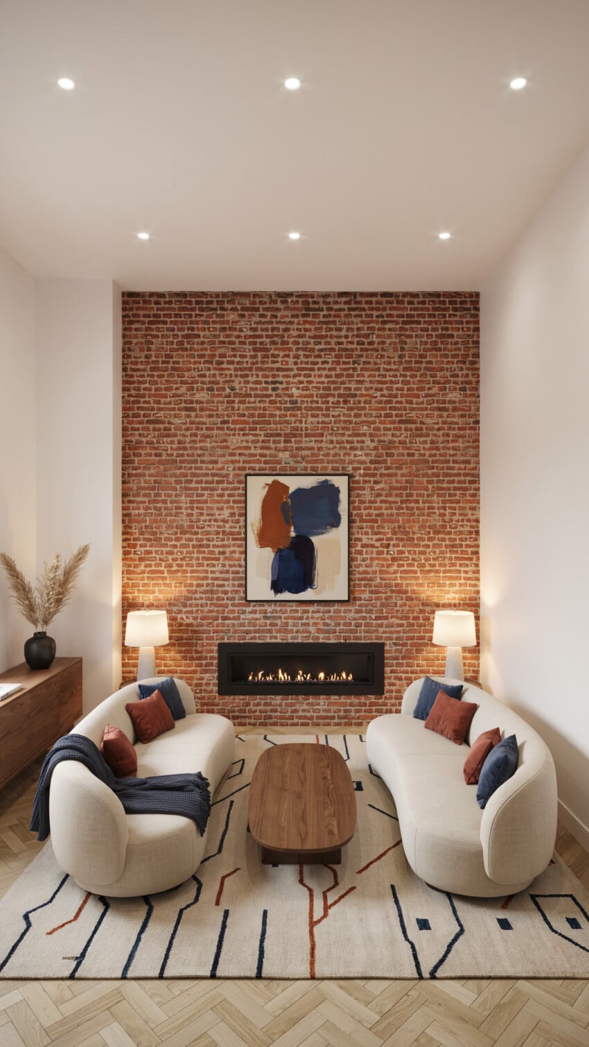 Small Living Room with Exposed Brick Wall