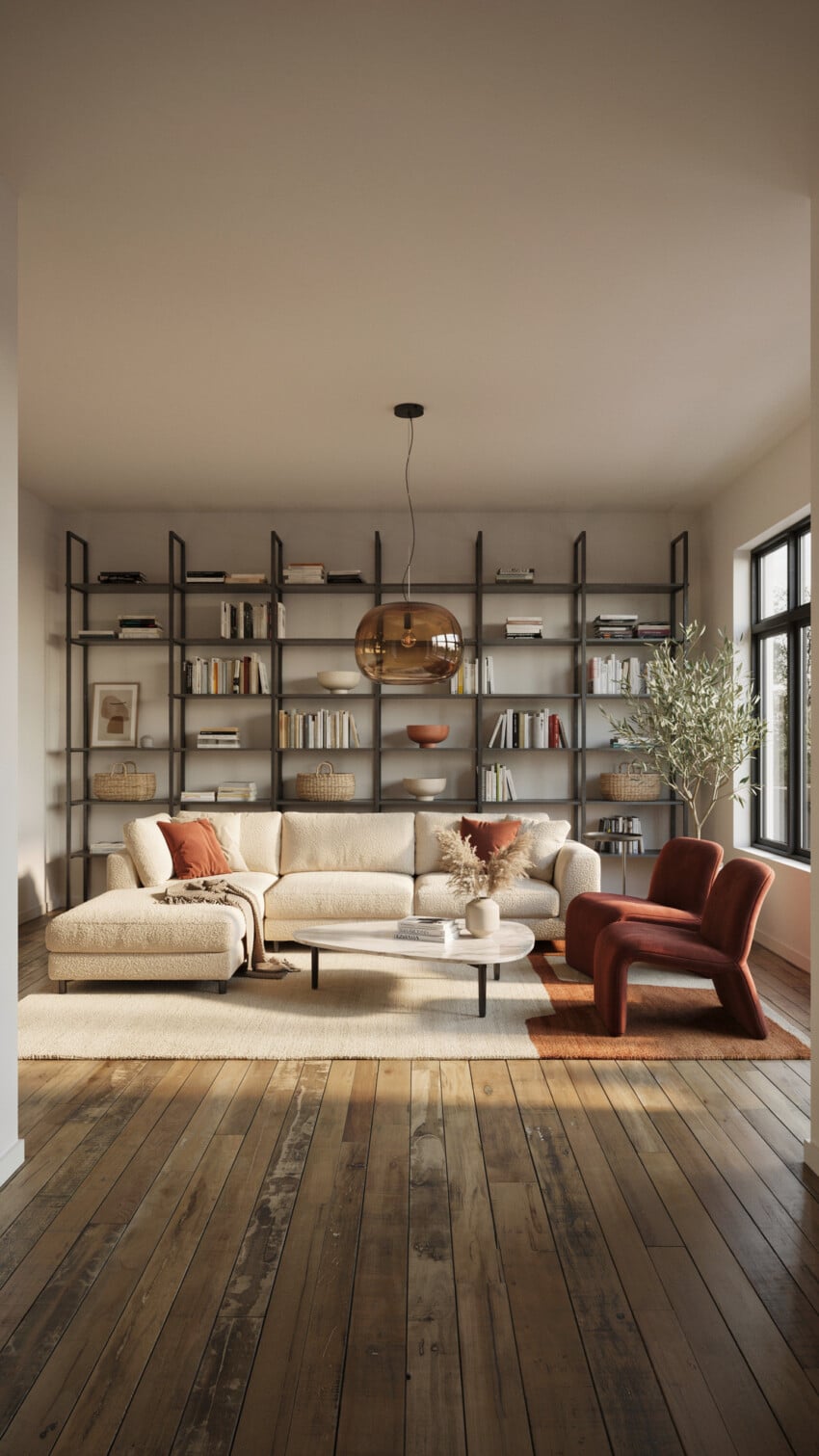 Small Living Room With Floor-to-Ceiling Shelving
