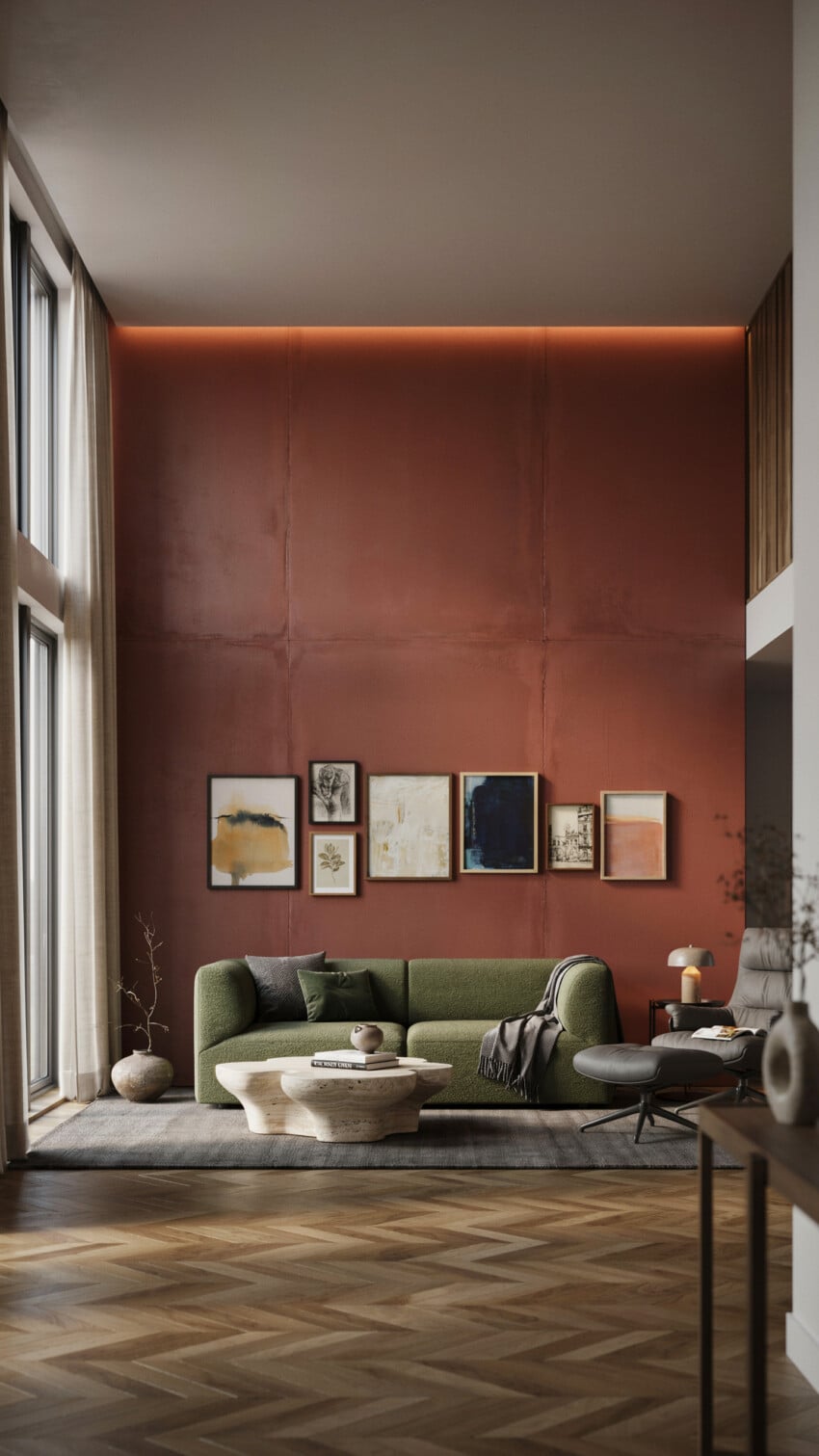Small Living Room: Terracotta Accent Wall