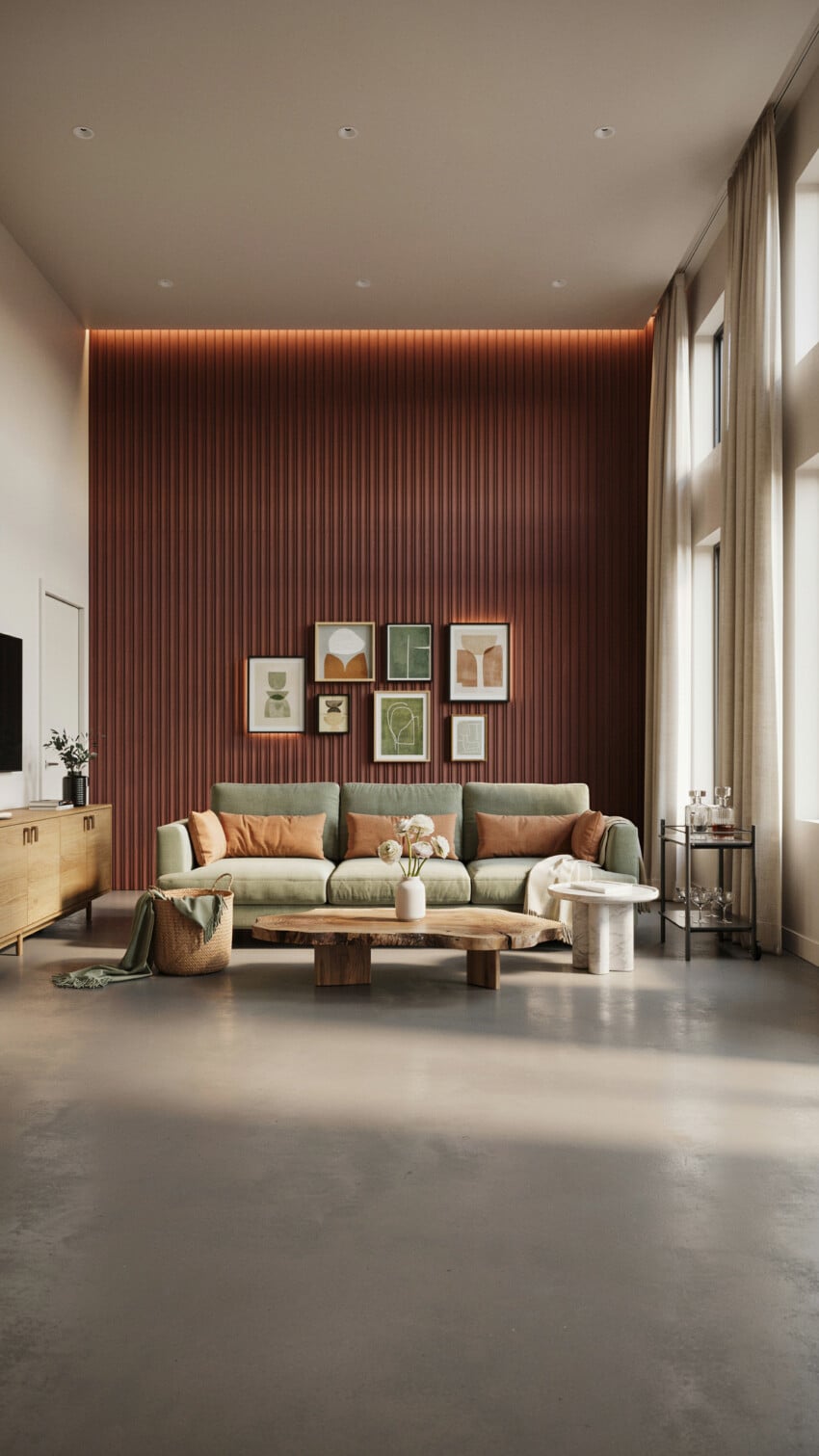 Terracotta Slat Wall Small Living Room