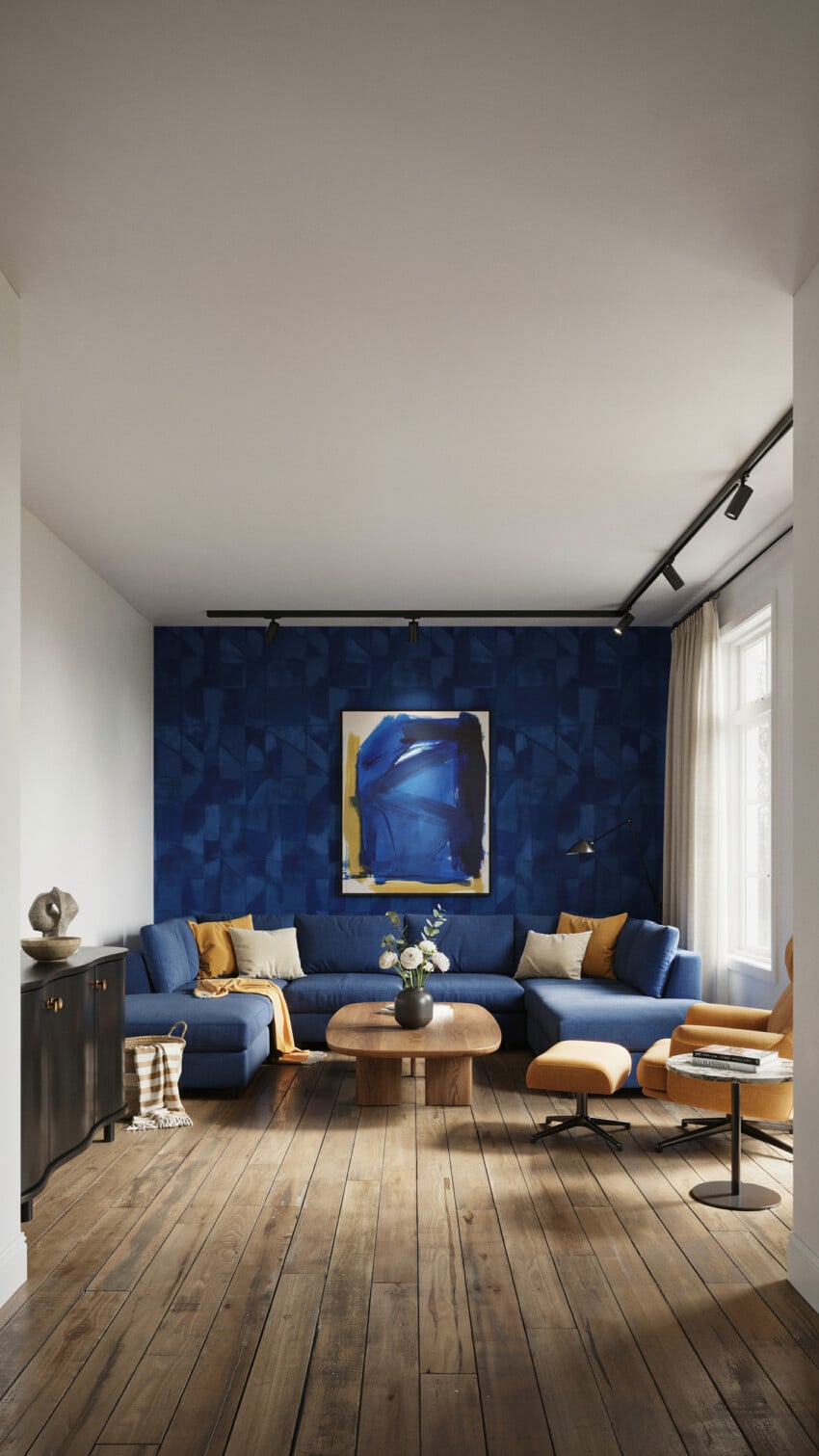 Small Living Room with Cobalt Blue Wall