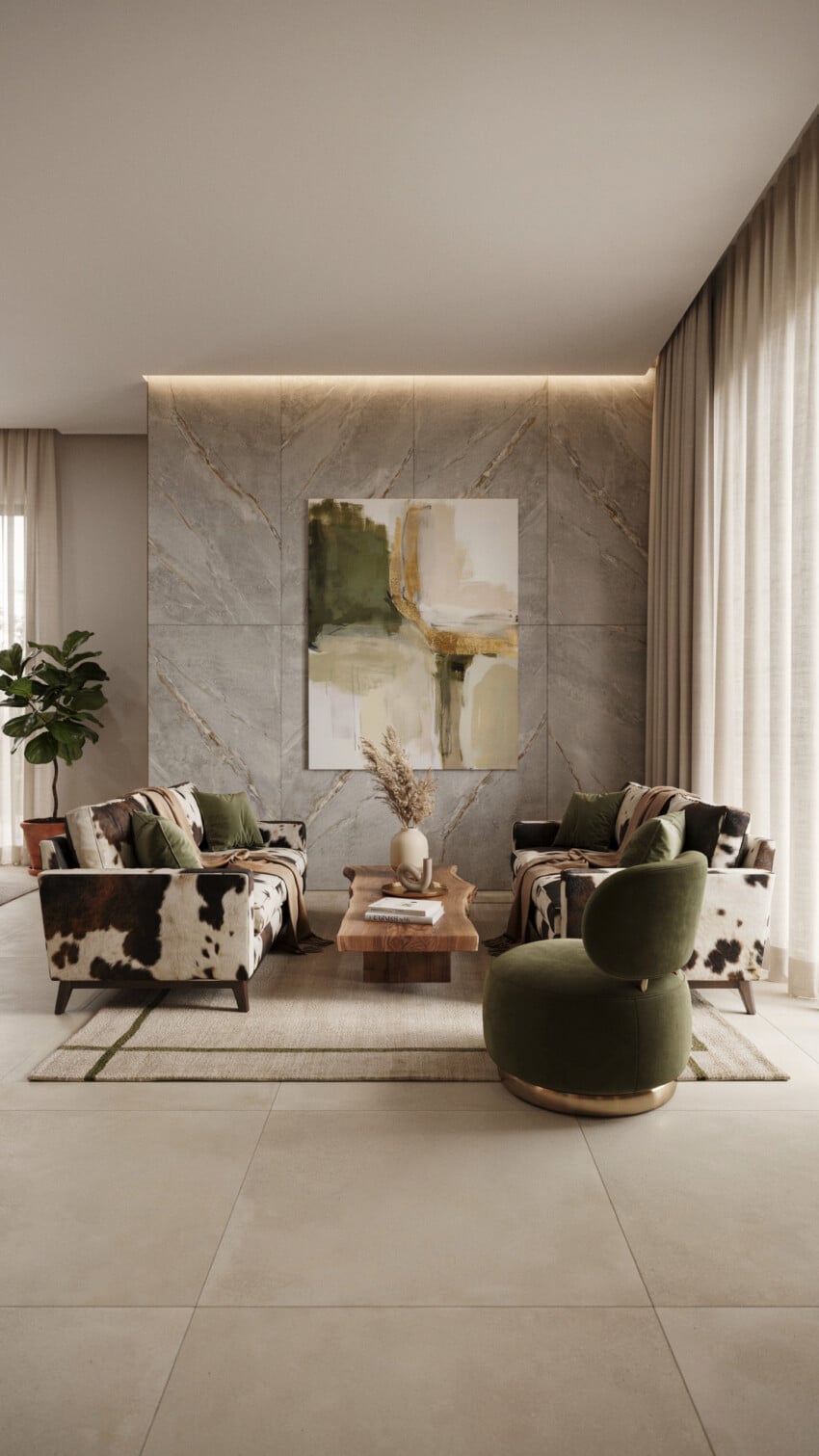 Small Living Room with Marble Feature Wall