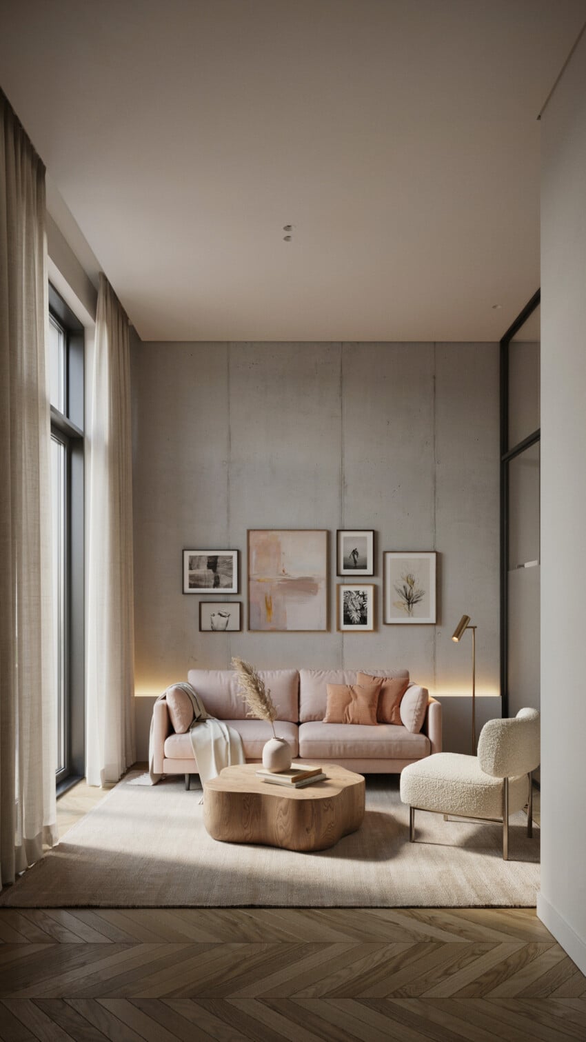 Small Living Room With Concrete Accent Wall