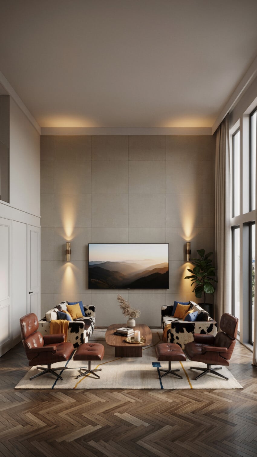 Small Living Room with Cow Print Sofas