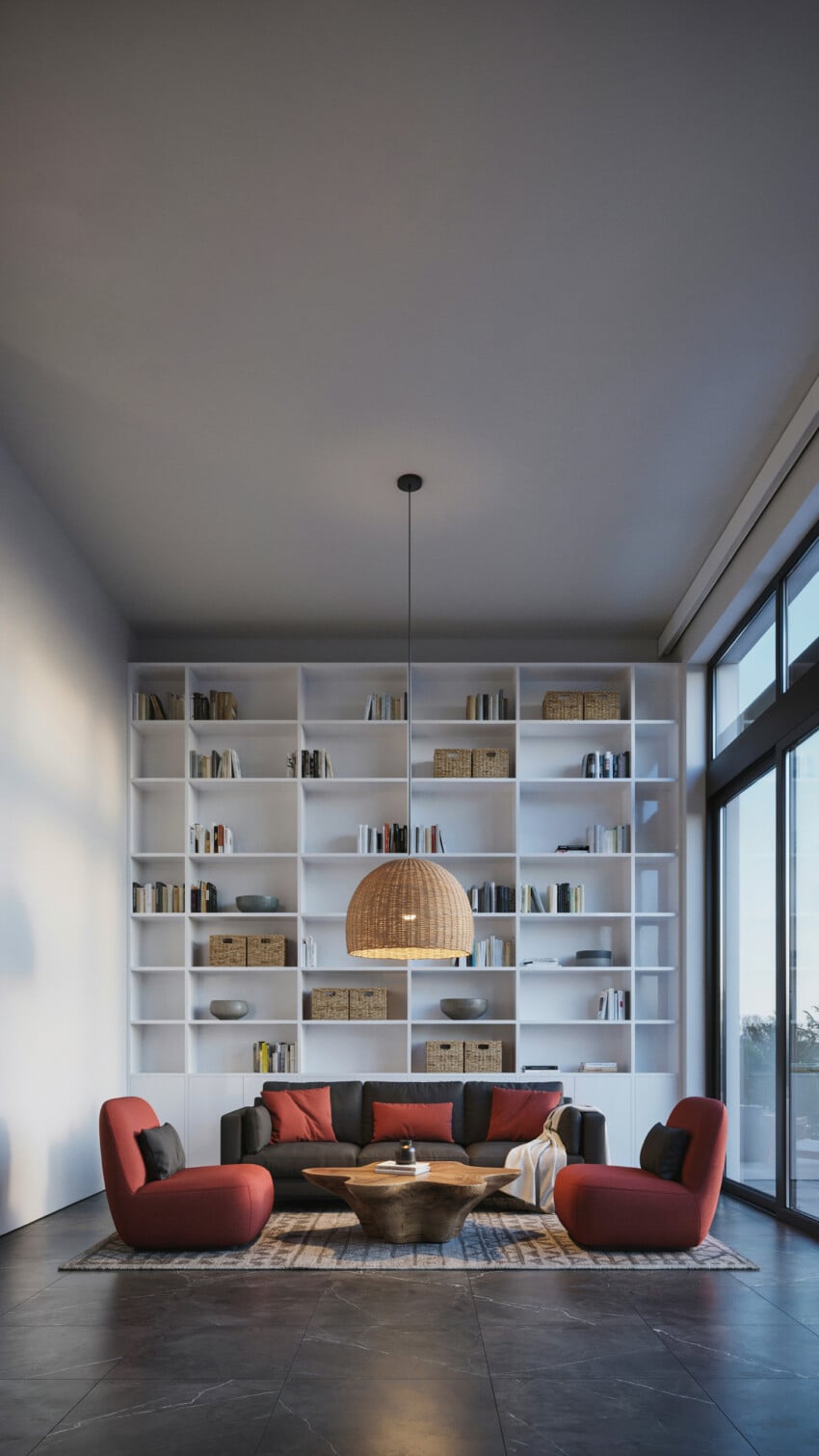 Small Living Room With Floor-to-Ceiling Shelving