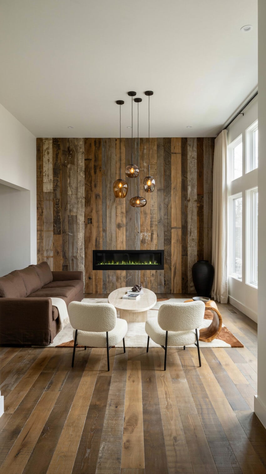 Small Living Room with Reclaimed Wood Wall